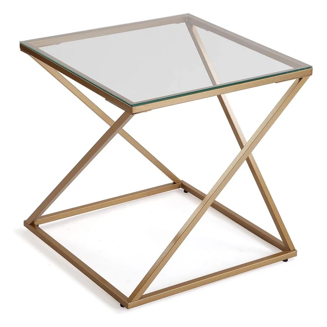 Tavolino Ausiliario Versa Trento Moderno 51x51x51 cm Vetro e Metallo Colore Oro