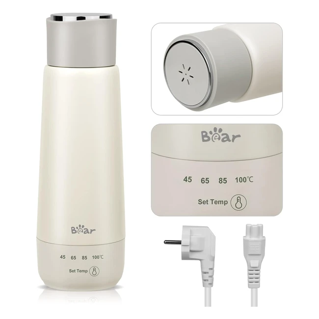 Hervidor Eléctrico Portátil Bear 300ml - Control de Temperatura - Taza Térmica de Viaje 3 en 1 - Acero Inoxidable 304