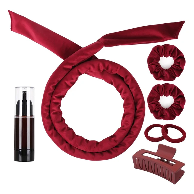 Velour Heatless Curlers Headband - Soft  Comfortable - No Heat - Wine 7pcs