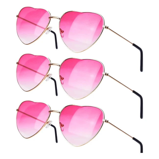Aurasky 3 Paia Occhiali da Sole Cuore Rosa Retro Festa Hippie Divertenti