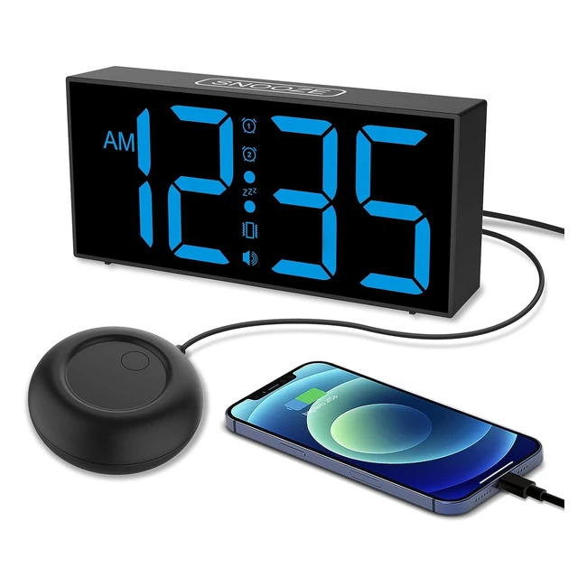 Vibrating Alarm Clock for Heavy Sleepers - Loud Dual Alarm - Large LED Display -