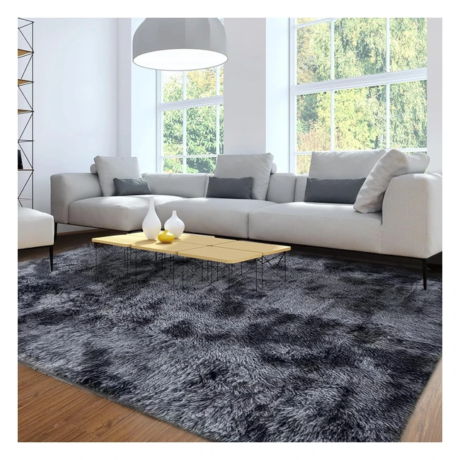 Alfombra Shaggy Pelo Largo 160x200 cm - GrisNegro - Suave y Antideslizante