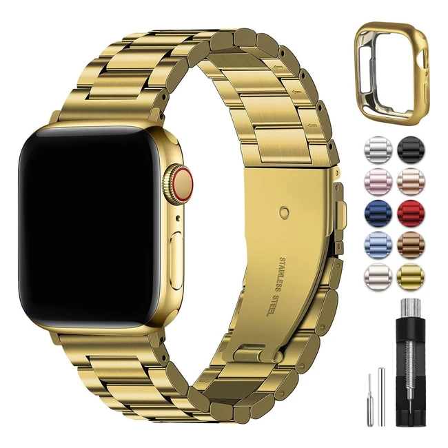 Fullmosa Gold Apple Watch Strap Series 987 45mm Ultra 49mm Series 6 SE 44mm 42mm Straps Metal Stainless Steel iWatch Replacement Bands