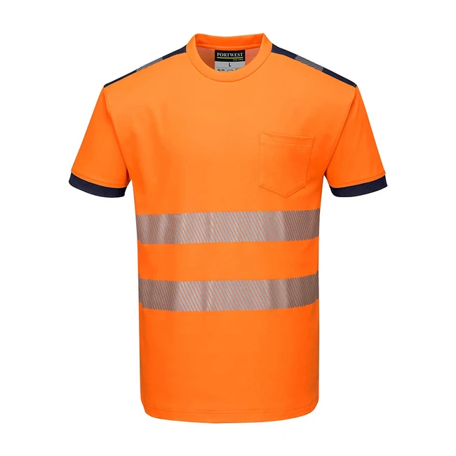 Portwest PW3 HiVis Tshirt SS XL Orange/Navy T181ONRXL - Cotton/Polyester Blend