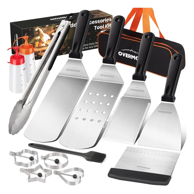 Overmont 13pc9pc Griddle Accessories BBQ Spatula Scraper Tool Sets Professional Grill Pancake Hamburger Turner Stainless Steel