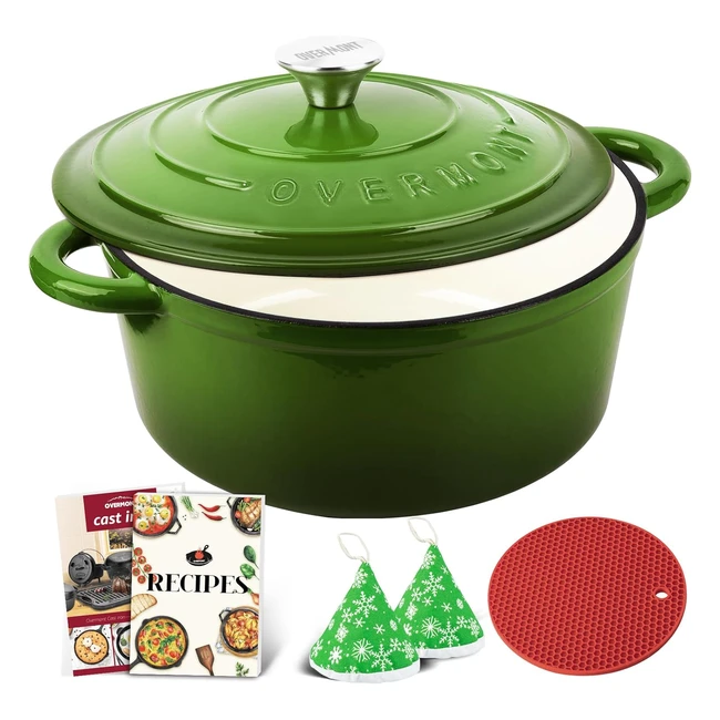 Overmont 5L Enamelled Cast Iron Round Casserole Pot with Lid Cookbook Cotton Pot