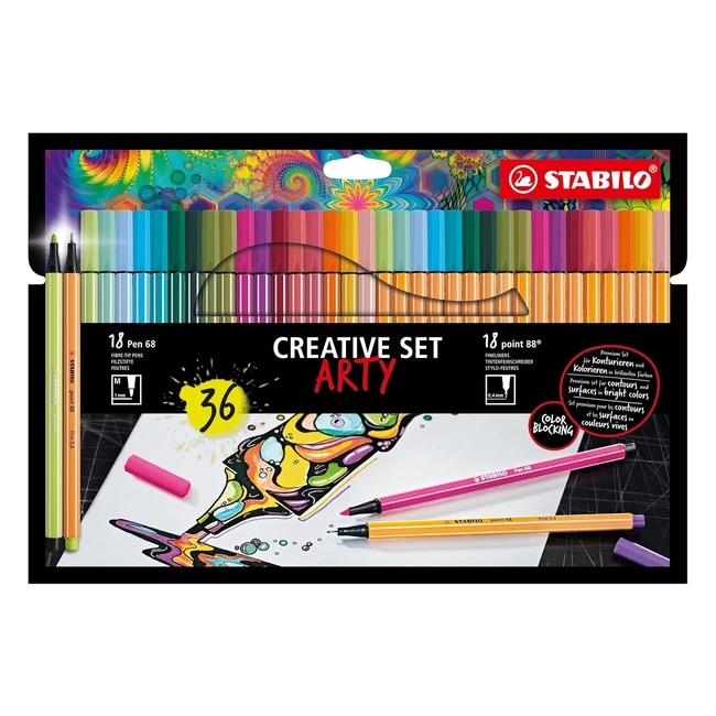 Set creativo Stabilo Arty - Stabilo Point 88 e Pen 68 - Astuccio da 36 - 17 Fine