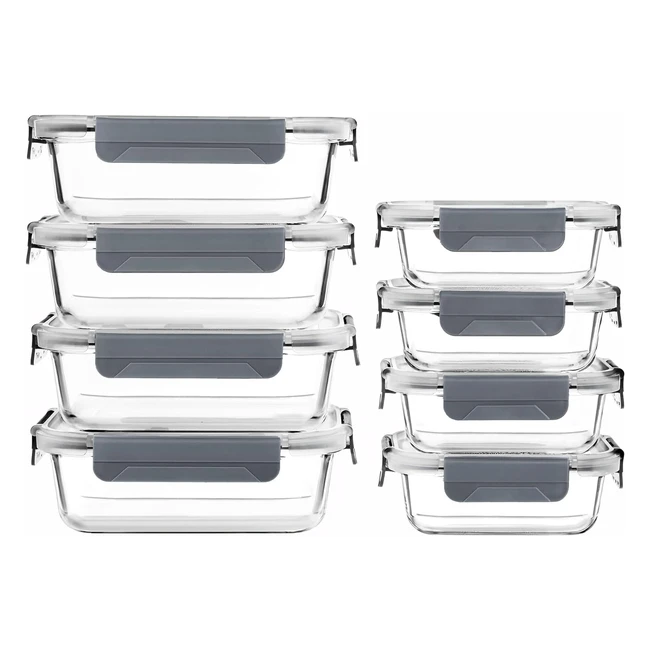 Vtopmart Glass Containers 8 Pack Airtight Meal Prep Lunch Box BPA Free Stackable