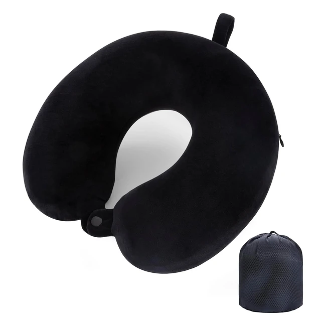 WengX Travel Pillow Memory Foam Neck Support Cushion - Essential Flight Pillows for Long Hauls - Black