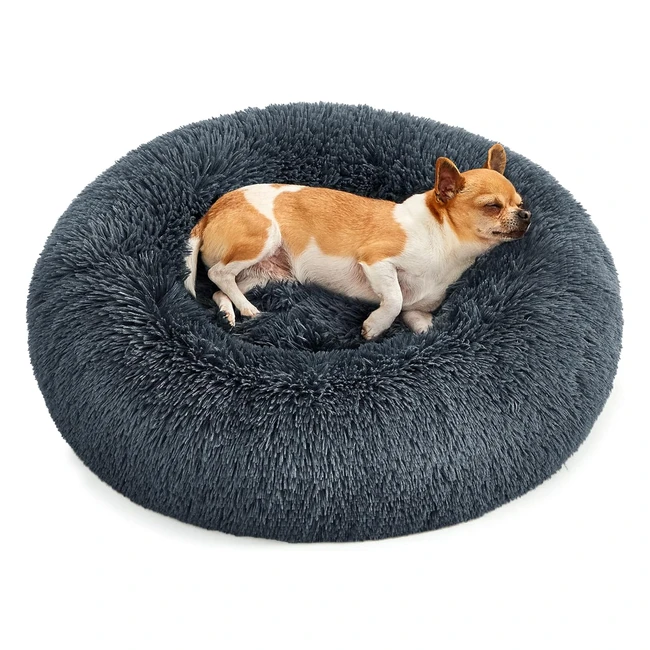Feandrea Dog Bed Donut Cat Bed Fluffy Calming Pet Bed 60 cm Dark Grey PGW038G02