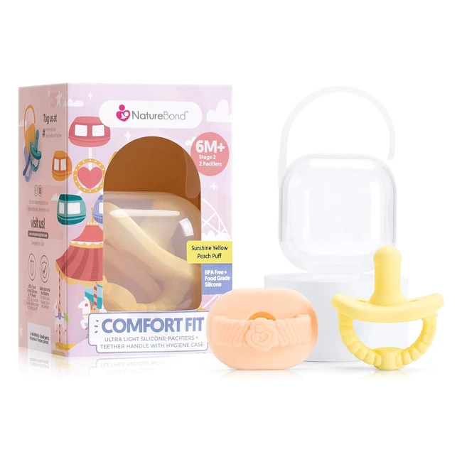 Succhietto Neonati Naturebond 2 in 1 - Ultra Leggero Senza BPA - Giallo e Pesca