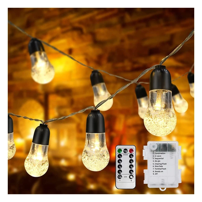 Fairy Lights Battery Operated 30LED Crystal Bulbs 20ft 8 Modes - Warm White