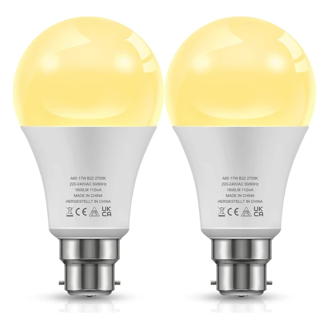 2 pack LOHAS B22 LED Bulbs 17W 1600LM Warm White 2700K Non-dimmable Energy Savin