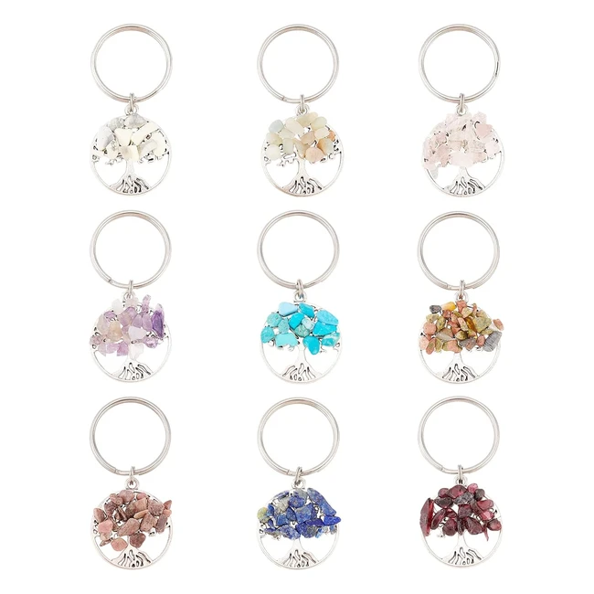 Portachiavi Albero della Vita Pietra di Cristallo Naturale 18pz 9 Stili - Fatto 