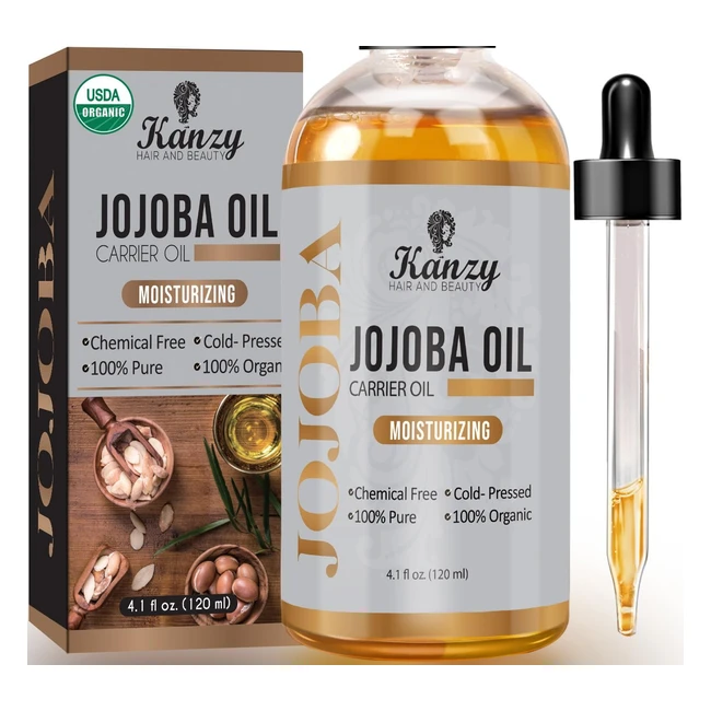 Kanzy Jojoba Oil Organic Cold Pressed 120ml - 100% Pure for Hair Nails Eyelash Growth