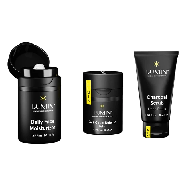 Lumin Boss Trio Men's Skin Care Kit | Dark Circle Defense Balm, Charcoal Scrub, Daily Face Moisturizer | Suitable for All Skin Types