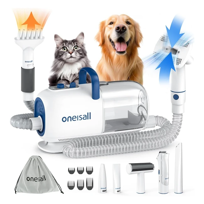 Kit de toilettage pour chien Oneisall - Aspirateur Seche-cheveux et Tondeuse sous vide 15000 Pa - 7 Niveaux de Température - Dbit d'air Réglable