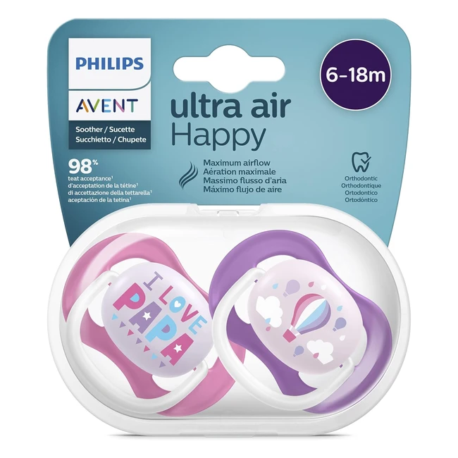 Ciuccio Ultra Air Philips Avent 0-18 Mesi Ortodontico Senza BPA 2 Pezzi