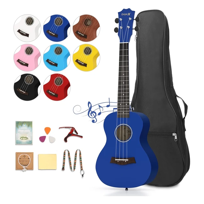 Dripex Blue Concert Ukulele 23 Inch - Beginner Kit Included! #QualityCraftsmanship #FullAccessories #ConvenientCarrying