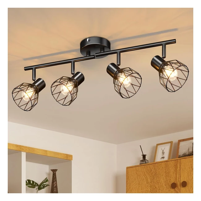 Kimjo 4 Way Ceiling Spotlight Rotatable Black Wire Cage Industrial Wall Lights E