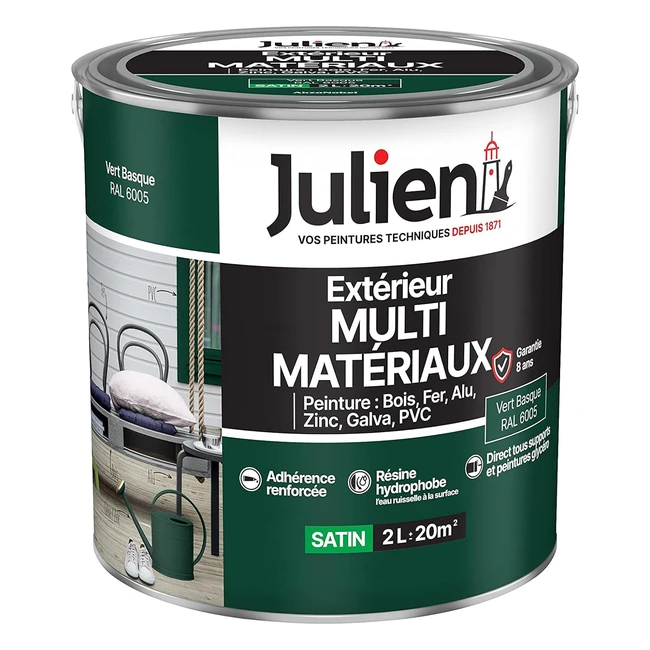 Peinture Julien Multimatriaux Satin Vert Basque 2L - Protection Durable