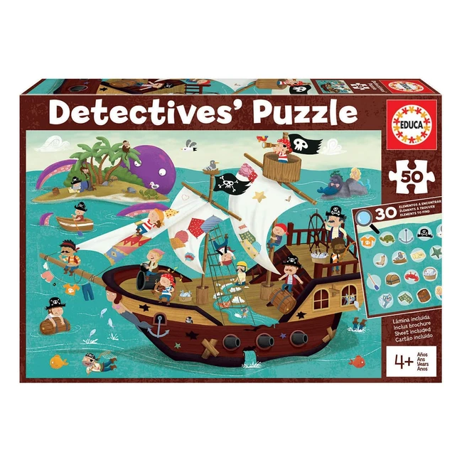 Educa Detectives Puzzles Bateau Pirate Enfant 50 Pcs - Trouvez les Objets Perdus 4+ Ans 18896