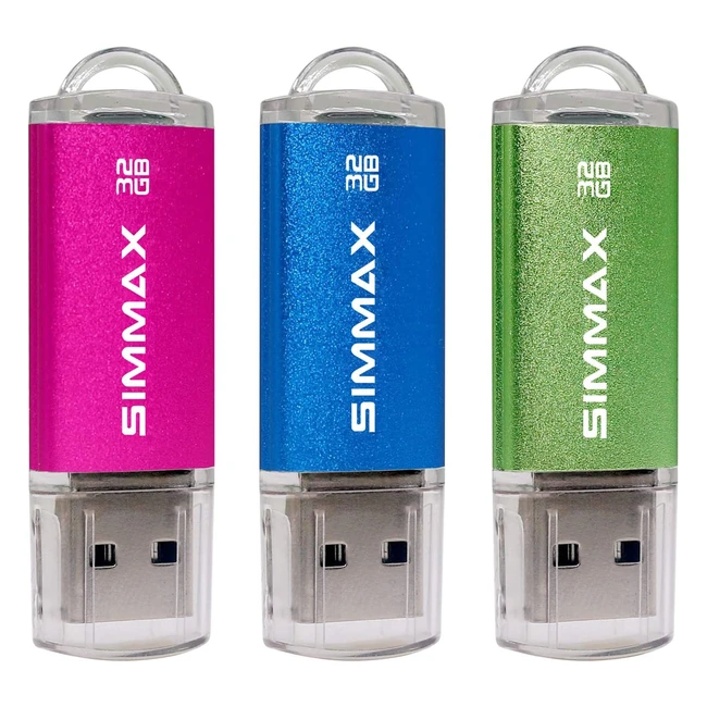 Lot de 3 Cl USB 32 Go SIMMAX Flash Drive Stockage Disque Pendrive 32Go Rose Bl