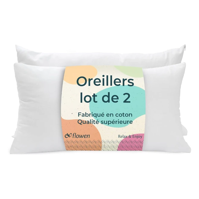 Lot de 2 oreillers 40x80 antiacariens et rafraichissants en coton et polyester
