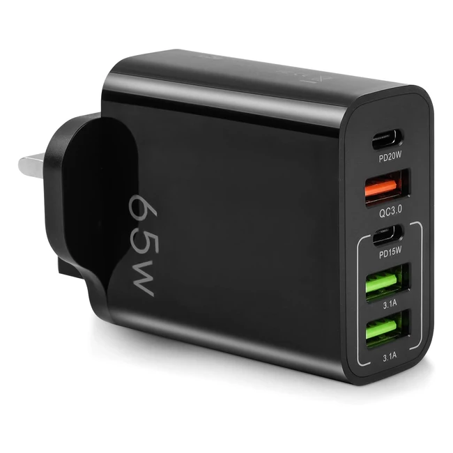 axfee Multi USB C Plug 3Port 65W Fast Charger Plug and 2Port USB C PD Power Adap