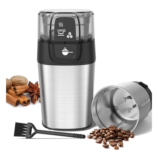 Moulin à Café Électrique 200W - Broyeur de Café 70g - Bol Amovible - Acier Inoxydable