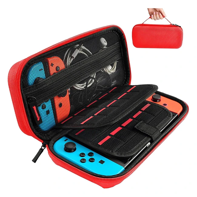 Daydayup Switch Case for Nintendo Switch OLED - High Quality Protective Hard Shell Travel Case with 20 Game Cartridges - Red