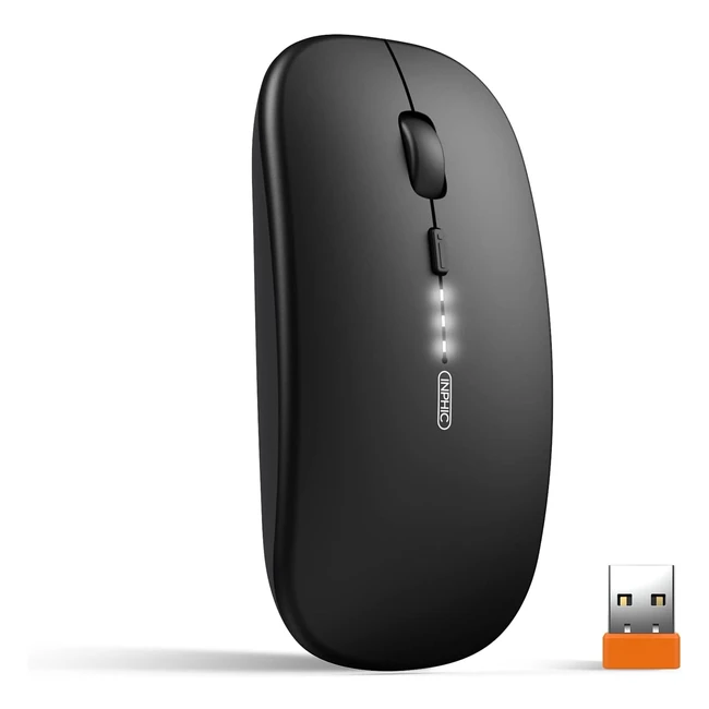Inphic Wireless Mouse Rechargable Ultra Slim Silent 24G Cordless Mouse 1600 DPI USB Receiver Laptop PC Mac Tablet Black