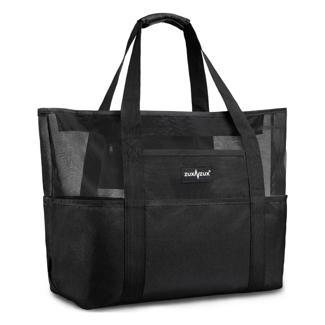 Sac de plage Zuxnzux grand en maille avec fermeture clair - Anti-sable pliable