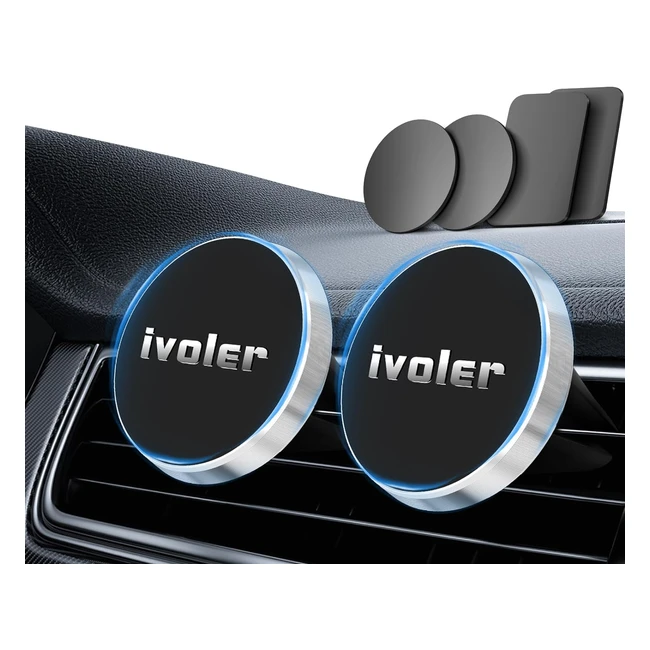 iVoler Car Phone Mount Holder Magnetic 2 Pack Silver | 360° Rotation | Compatible with iPhone Samsung Huawei Xiaomi