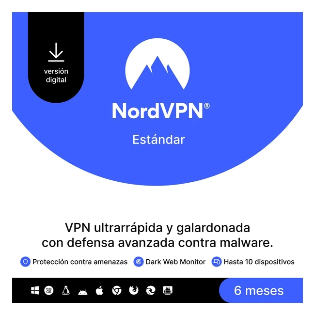 NordVPN Estándar - Suscripción 6 Meses VPN y Ciberseguridad para 10 Dispositivos