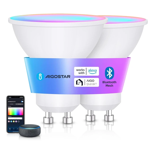 Aigostar Mesh 65W GU10 Lampadine Alexa Bluetooth Mesh Lampadina Smart LED RGB CC