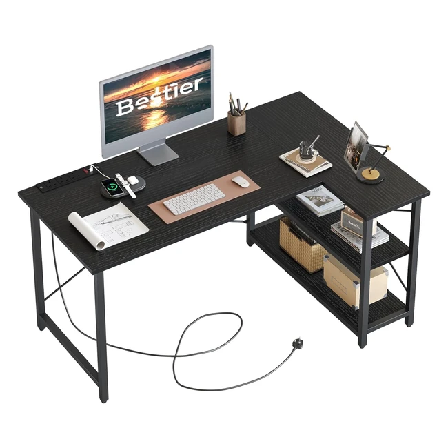 Bestier L-Shaped Desk with Power Outlets Small Corner Desk 120cm Reversible Comp