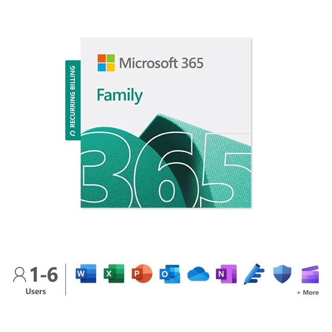 Microsoft 365 Family 12-Month Subscription | Up to 6 People | 1TB OneDrive Cloud Storage | Word Excel PowerPoint