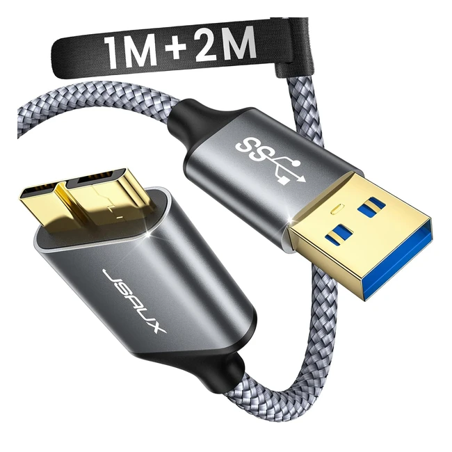 JSAUX Hard Drive Cable 2 Pack USB 30 A to Micro B Nylon Cable - Fast Transfer 