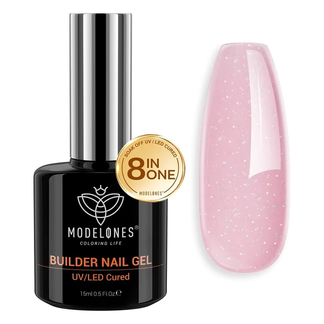 Modelones Builder Nail Gel Nude Glitter Pink 8in1 Gel Strengthener 15ml