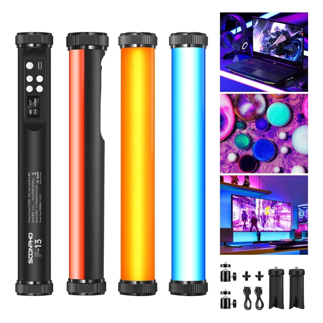 Soonpho 2 Pack RGB Foto Stick Light Tubo de Luz LED Barra para Fotografía Video 4000mAh Batería CRI 97 2500K-8500K 21 Efectos TikTok YouTube