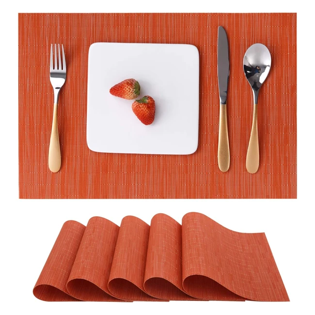 Myir Jun Table Mats Set of 6 - Washable Non-Slip Heat Insulation Vinyl - 18x12 - Orange
