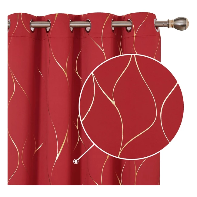Deconovo Home Decorative Blackout Eyelet Curtains - Gold Foil Printed Thermal Insulated Curtains 46 x 72 - Red