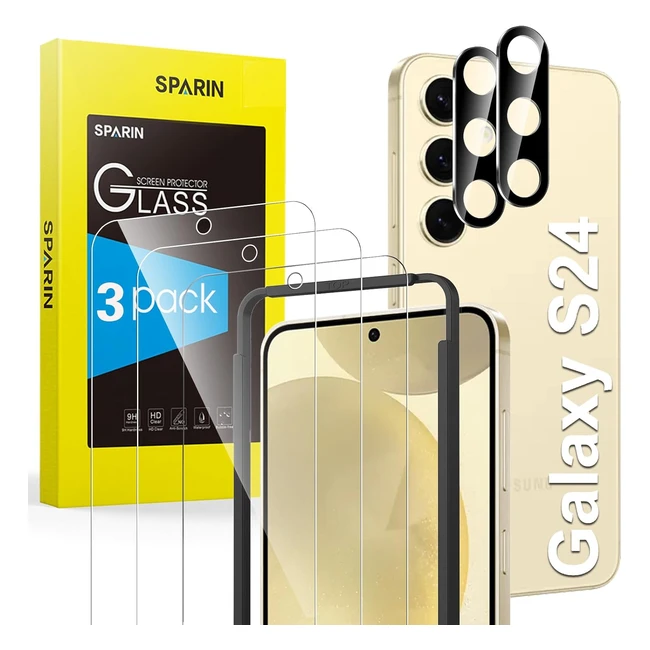 Sparin Samsung Galaxy S24 3 Tempered Glass Screen Protector + 2 Camera Lens Protector