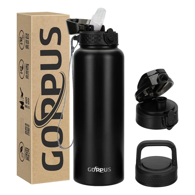 Goppus 12L40oz Stainless Water Bottle with Straw  Double Wall Steel  Leakproof