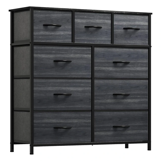 Yitahome 9-Drawer Fabric Dresser - Metal Frame - Charcoal Black Wood Grain