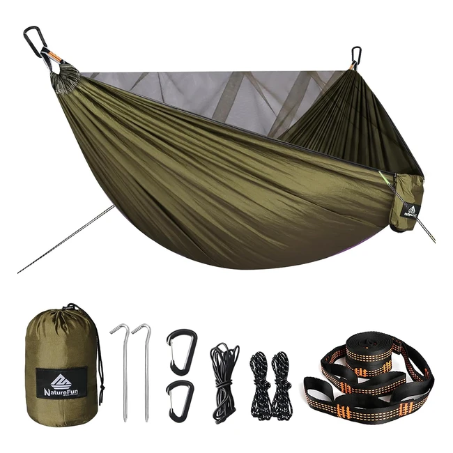 Hamac de camping NatureFun avec moustiquaire - 300kg - 290 x 140 cm - Nylon parachute respirant