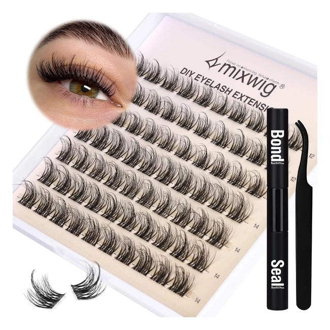 LVMIXWIG Lash Clusters Kit 12mm 14mm Natural Fluffy Extension for Beginners