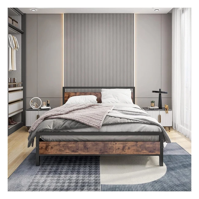 King Size Bed Frame with Wood Headboard - Heavy Duty Metal Platform Bed - No Box Spring Needed - Strong Steel Slats Support