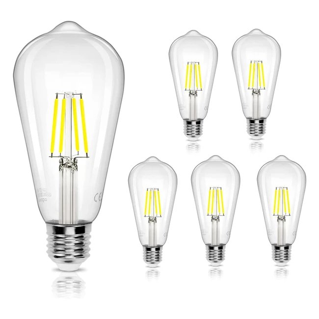 Aigostar Ampoule LED Filament E27 Blanc Froid 6500K 780lm 6W Lot de 5